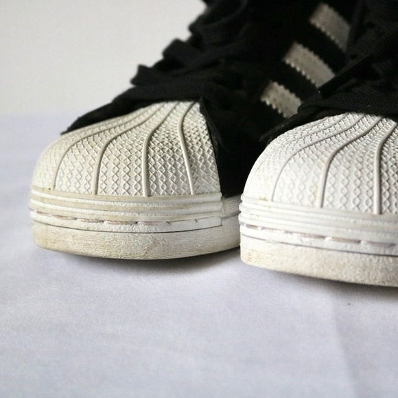 ADIDAS Superstar Leather Sneakers Running Shoes Black White Women's Size 7 - Picture 5 of 12